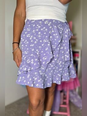 Lavender Floral Ruffle Wrap Skirt - Women